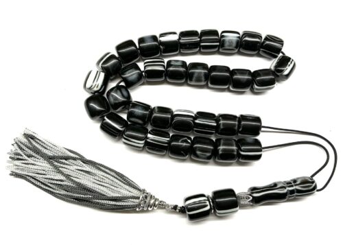 Κρητικό κομπολόι 33άρι από ασπρόμαυρη Ρητίνη  RIT 141