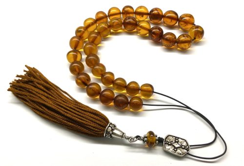 Κομπολόι 33άρι από ατόφιο Κεχριμπάρι κονιάκ στρογγυλό AMB 274