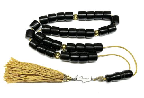 Κομπολόι 33άρι από Ρητίνη μαύρη, Χρυσά Μπρονζέ στοιχεία και Κρήτη RIT 350