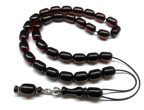 Κομπολόι 33άρι από Μαστίχα Αιγύπτου νέας κοπής σε χρώμα Κεχριμπαριού σκούρο κονιάκ MAS 178