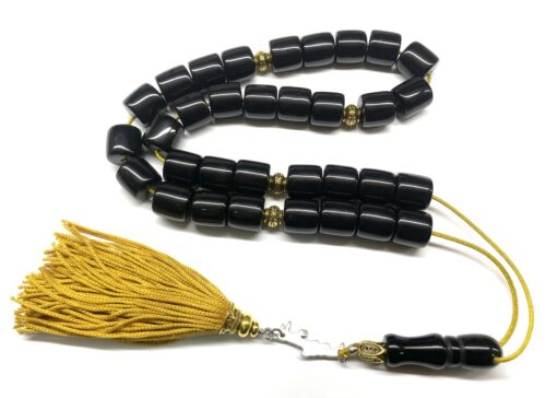 Κομπολόι 33άρι από Ρητίνη μαύρη, Χρύσα Μπρονζέ στοιχεία και Κρήτη RIT 350