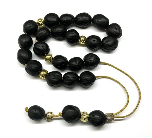 Αγιορείτικο αρωματικό  κομπολόι από Μοσχοκάρυδο μαύρο με χρυσές λεπτομέρειες JUN 66