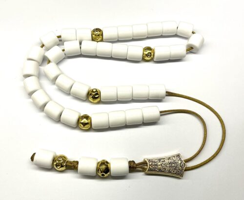 Κομπολόι 33άρι από Ρητίνη λευκή με χρυσές λεπτομέρειες RIT 333