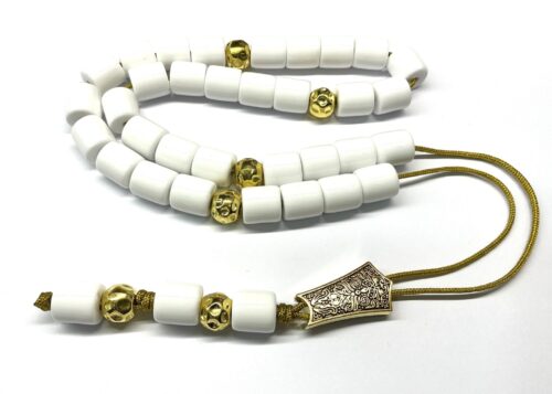 Κομπολόι 33άρι από Ρητίνη λευκή με χρυσές λεπτομέρειες RIT 333