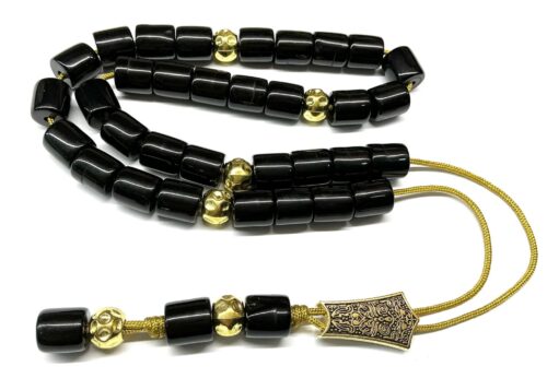 Κομπολόι 33άρι από Ρητίνη μαύρη με χρυσές λεπτομέρειες RIT 334