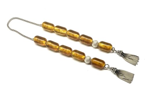 Μπεγλέρι από Κεχριμπάρι πρεσαριστό με ασημένια αλυσίδα BEG 150