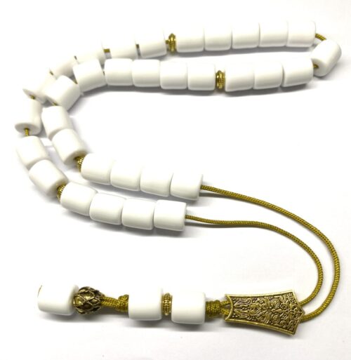 Κομπολόι 33άρι από Ρητίνη λευκή με χρυσές λεπτομέρειες RIT 333