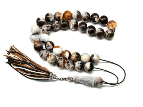 Κομπολόι 33άρι από Ρητίνη λευκή καφέ με φούντα RIT 48