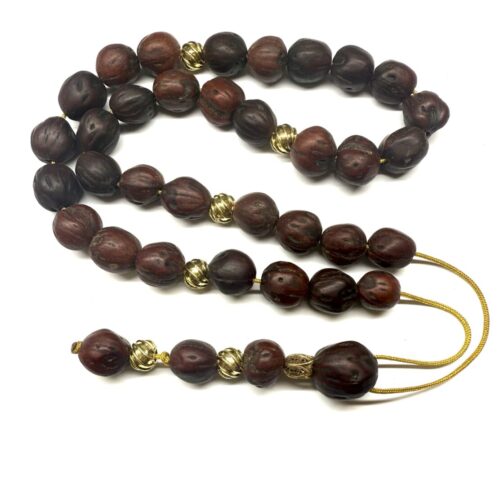 Κομπολόι 33άρι Αγιορείτικο αρωματικό από Μοσχοκάρυδο μπορντό με χρυσές λεπτομέρειες JUN 56