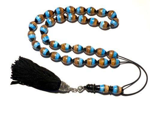 Κομπολόι 33άρι από Κουκ με ένθετα Κεχριμπαριού και Τυρκουάζ WOO 100