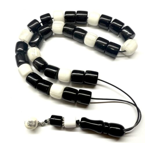 Κομπολόι 33άρι από Ρητίνη λευκή και μαύρη και το σήμα του ΠΑΟΚ RIT 5