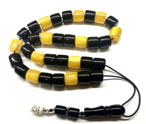 Κομπολόι 33άρι από Ρητίνη μαύρη και κίτρινη και το σήμα της ΑΕΚ RIT 8