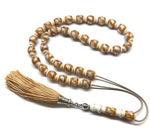 Κομπολόι 33άρι από Κόκκαλο καμήλας με ένθετα κεχριμπαριού CB 32