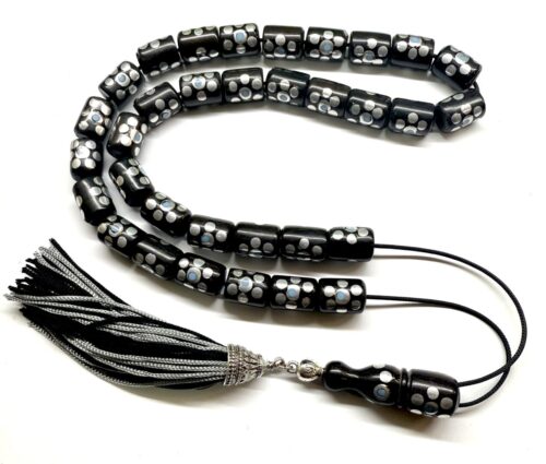 Κομπολόι 33άρι από Έβενο με ένθετα από Ασήμι και Τυρκουάζ EBO 10