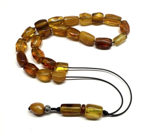 Κομπολόι από ατόφιο Κεχριμπάρι Κονιάκ και αντικέ Βασιλικό AMB 220