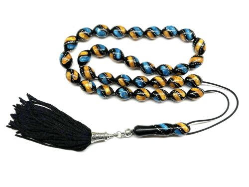 Κομπολόι 33άρι από Έβενο στολισμένο με χρωματιστή πάστα και καρφωμένο ασημί EBO 49