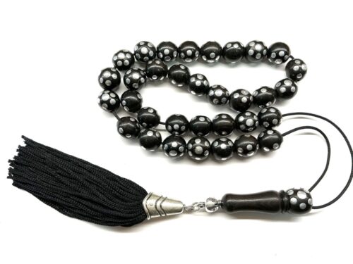 Κομπολόι 33άρι από Ξύλο Έβενου κεντημένο με ασημί EBO