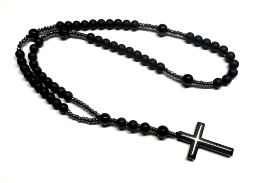 Ροζάριο λαιμού από Όνυχα μαύρο ματ, Αχάτη και Αιματίτη ROS 110