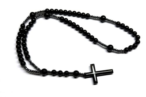 Ροζάριο λαιμού από Αχάτη μαύρο και Αιματίτη ROS 108