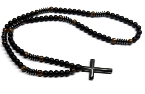 Ροζάριο λαιμού από Όνυχα, Μάτι Τίγρης και Αιματίτη ROS 105