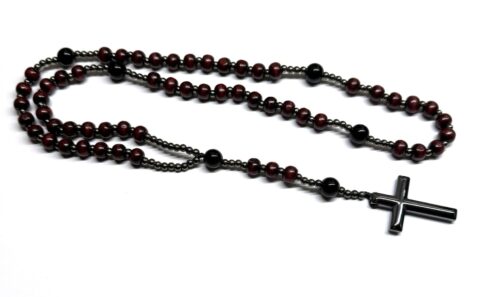 Ροζάριο λαιμού από Ξύλο, Αιματίτη και Αχάτη ROS 104