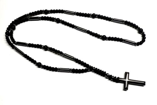 Ροζάριο λαιμού από Όνυχα μαύρο ματ και Αιματίτη ROS 103