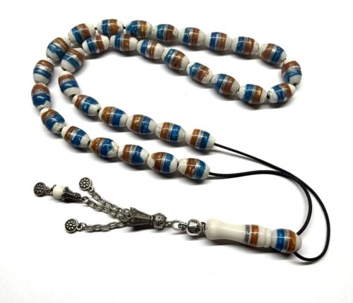 Κομπολόι 33άρι από Κόκκαλο καμήλας στολισμένο με ένθετα χρωματισμένης πάστας CB 219