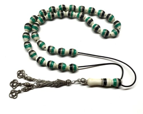 Κομπολόι 33άρι από Κόκκαλο καμήλας κεντημένο με Ασήμι και στολισμένο με ένθετα CB 218